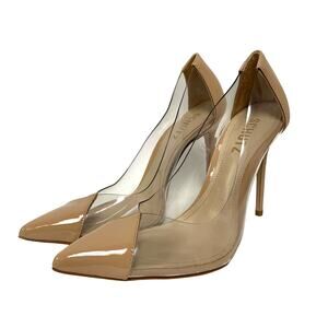 Schutz Womens Size 7.5 Cendi Pointed Toe Clear Nude Patent Leather Heels